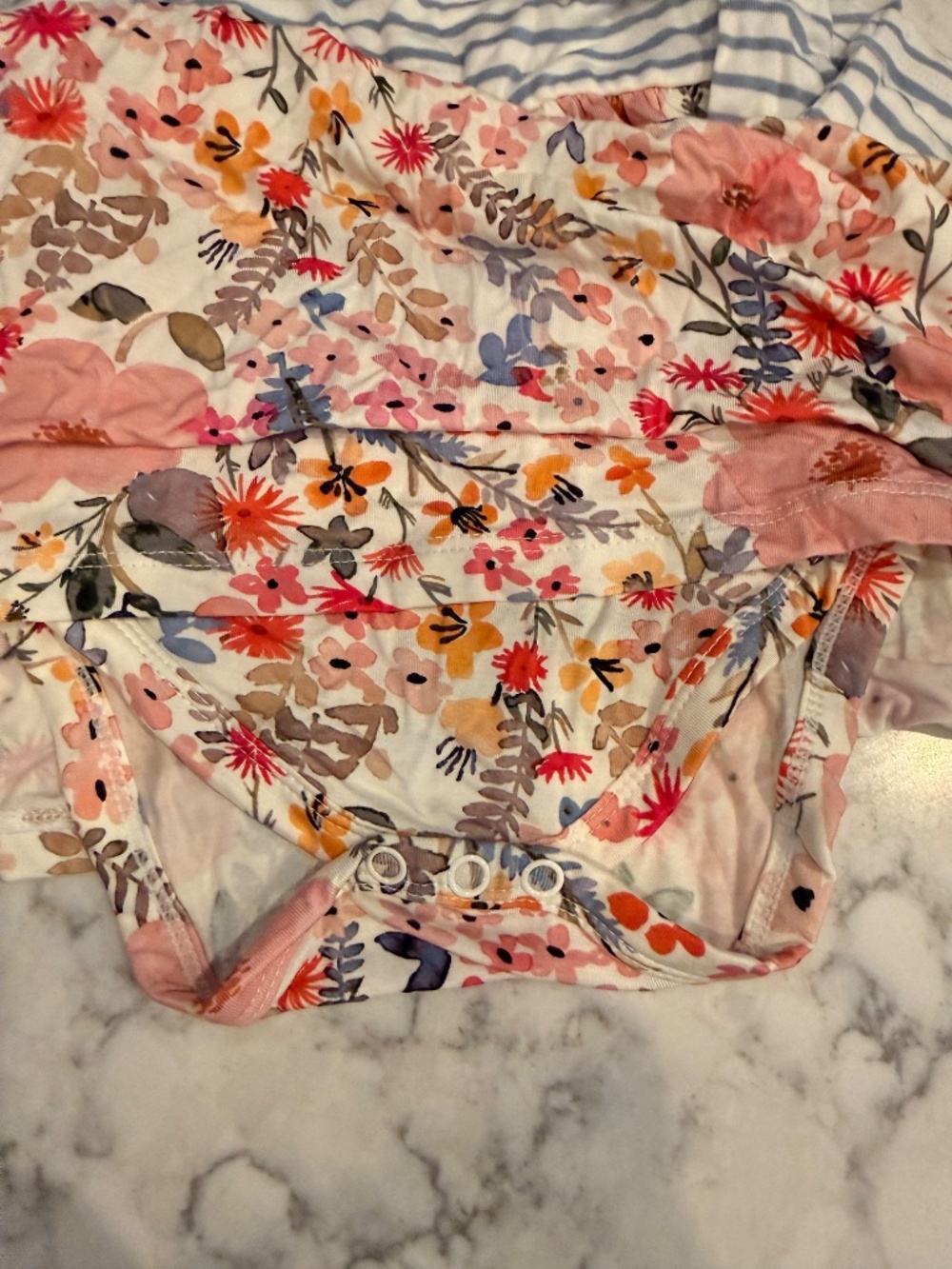 NWT-Little Sleepies Blue Striped and Pink Floral Dress - Picture 3 of 3